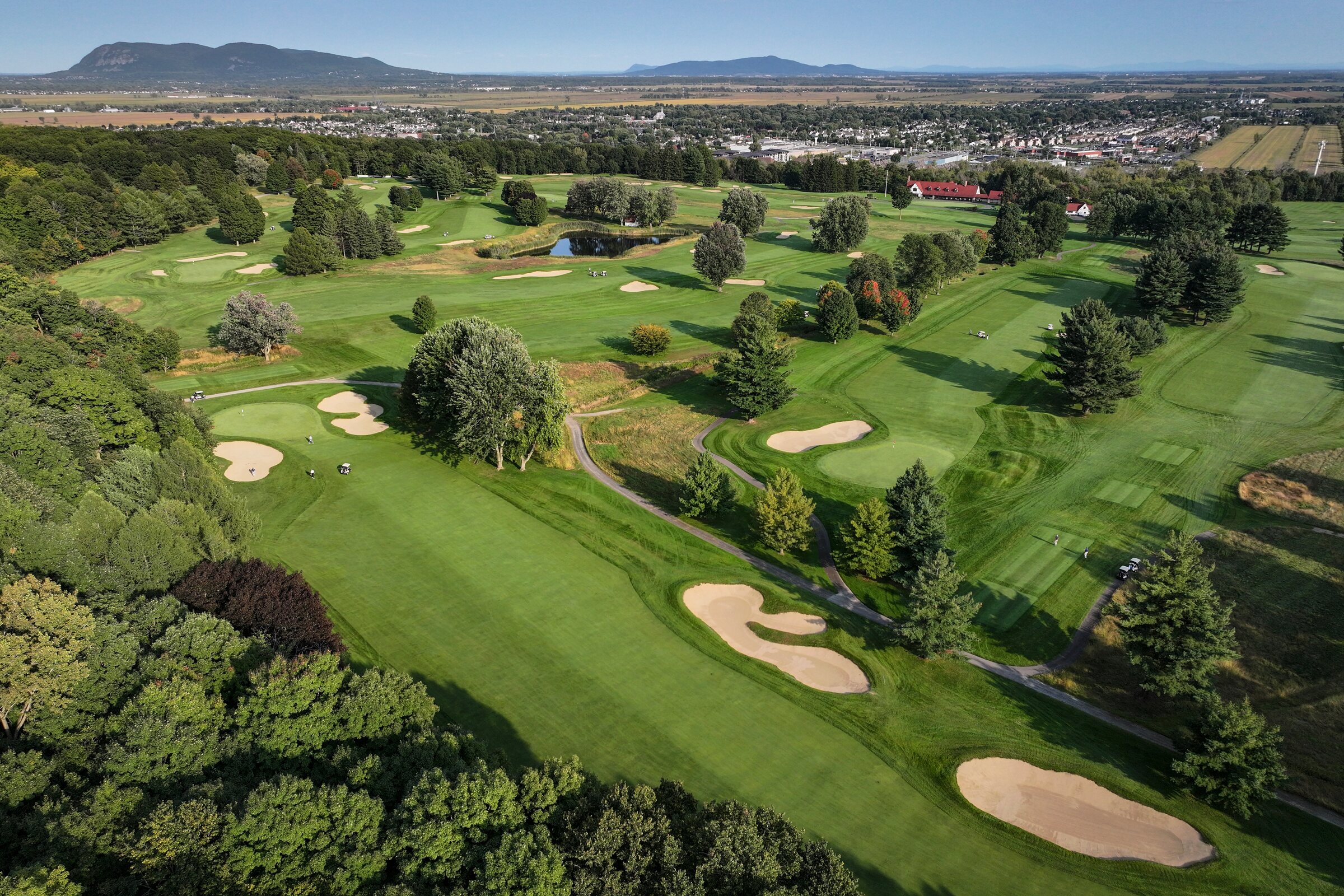 Aerial view of Mount Bruno Country Club and the surrounding landscape